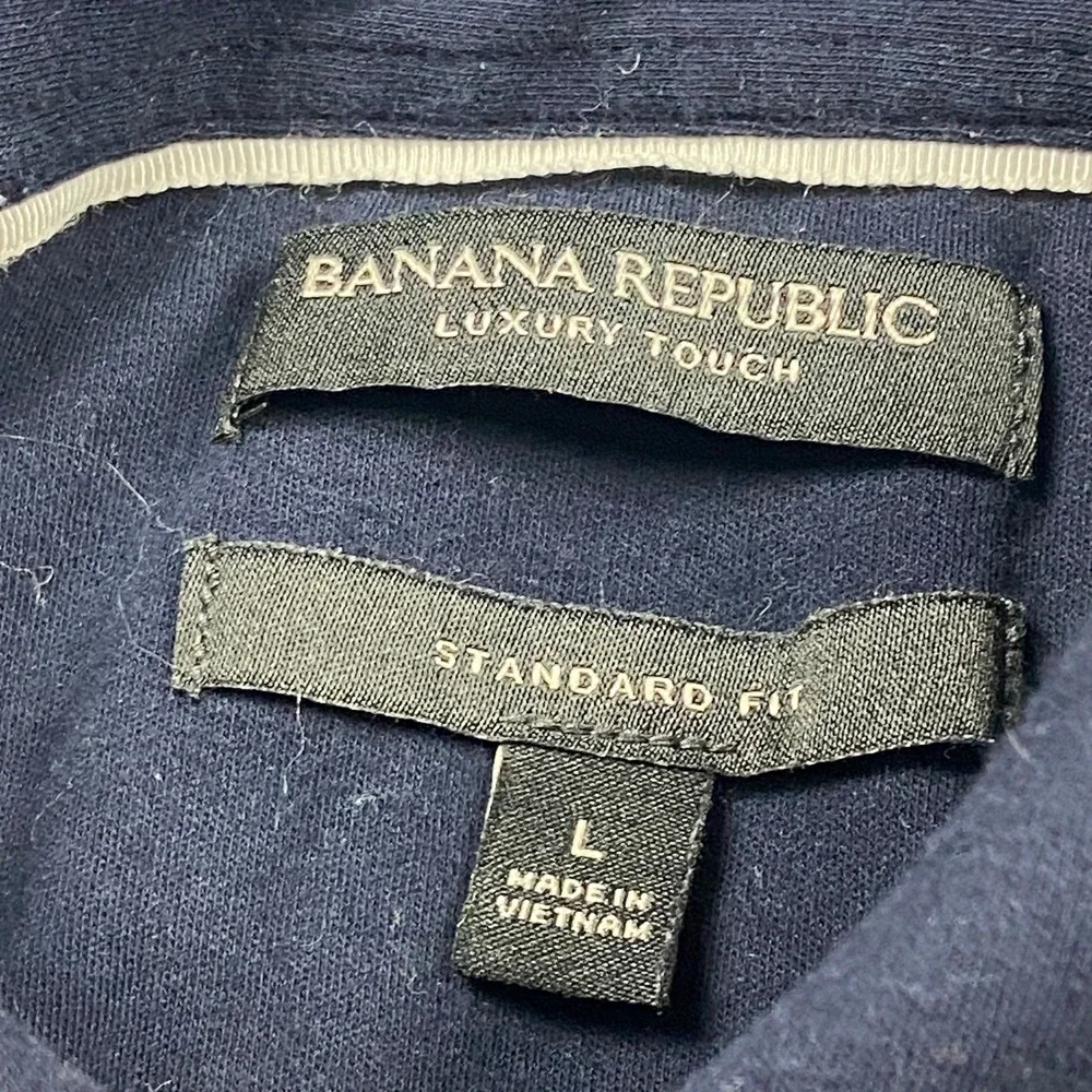 Banana Republic Luxury Touch Polo Shirt Mens L Navy & White Micro Dot Print Top